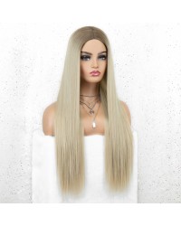 K'ryssma Ombre Blonde Wig with Dark Roots Blonde Long Wigs for Women 22 Inches Synthetic Straight Wig