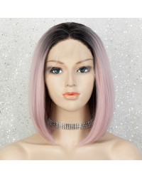 K'ryssma Fashion Pink Wig Ombre Dark Roots Long Straight Ombre Synthetic Wig with Middle Part Pink Ombre Wigs for Women 22 inches