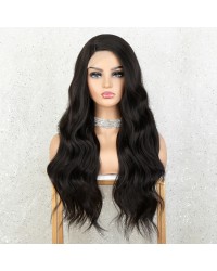 K'ryssma Natural Black Wig with Simulated Scalp Long Wavy Synthetic Wigs for Women Black Wig with Side Parting