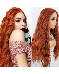 Copper Long Wavy Auburn Synthetic Lace Front Wig  22 inches