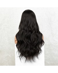 Black Lace Front Wigs 22 inches Long Wavy Synthetic Wig Deep Middle Parting Black Wig Heat Resistant