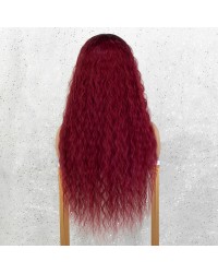 K'ryssma Ombre Red Lace Front Wig Long Curly Synthetic Wigs for Women Red Wig Heat Resistant 22 Inches