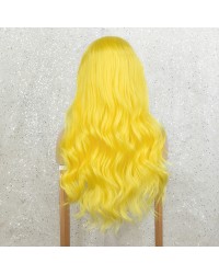 K'ryssma Yellow Lace Front Wig Long Synthetic Wigs for Women Wavy Yellow Wig for Halloween Cosplay