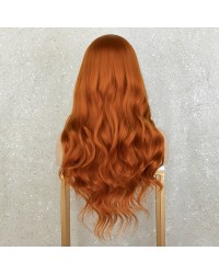 K'ryssma Copper Red Lace Front Wig Wavy Red Orange Wigs for Women T Part Synthetic Wig wtih 4 Inch Deep Parting
