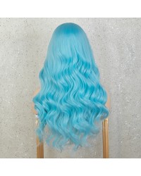 K'ryssma 13x4 Light Blue Lace Front Wigs Long Blue Wavy Wig Synthetic Wigs for Cosplay Party Halloween