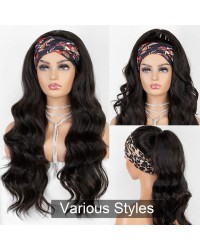 K'ryssma Natural Black Long Wavy Heat Friendly Fiber Hair Synthetic Headband Wig