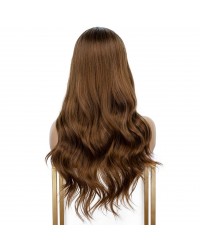 2 Tones Ombre Brown Middle Part Wavy Synthetic Wig Heat Resistant Wigs 20 Inches