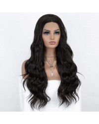 Natural Black Long Wavy Heat Resistant Fiber Hair Synthetic Lace Front Wig