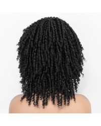 Dreadlock Twist Wigs for Black Women Braided Faux Locs Crochet Hair Wigs with Curly Ends Heat Resistant Afro Short Curly Daily Wigs 1b Color
