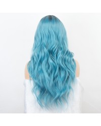 K'ryssma Ombre Blue Wig with Black Roots Blue Wavy Synthetic Wig Heat Resistant Long Blue Ombre Wig for Halloween