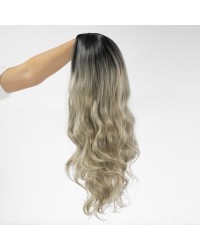 Ombre Blonde Wig with Dark Roots 18 inch Long Wavy Synthetic Non-Lace Wig