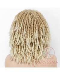 Dreadlock Twist Wigs for Black Women Braided Faux Locs Crochet Hair Wigs with Curly Ends Heat Resistant Afro Short Curly Daily Wigs Ombre Blonde Color