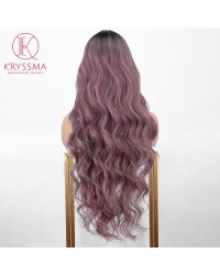 Ombre Purple Long Wavy L Part Lace Front Wig with Dark Roots Heat Resistant 26 inches
