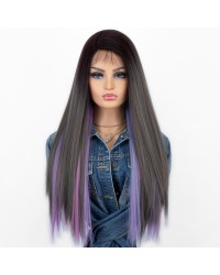 Special Style! Straight Ombre Dark Grey Wig Set. One Set includes One Lace Front and Two Hair Pieces with Buttons