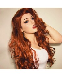 #350 Copper Red Body Wave Long Synthetic Lace Front Wigs