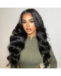 Natural Black Long Wavy Heat Resistant Fiber Hair Synthetic Lace Front Wig