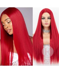 K'ryssma Red Wig with Middle Parting Women Long Straight Red Synthetic Wig for Halloween 22 inches