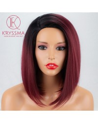 Ombre Burgundy Short Bob Synthetic None-Lace Wig 14 inches