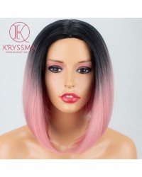 2 Tones Ombre Pink Short Bob Synthetic None-Lace Wig Heat Resistant 14 inches