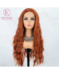 Copper Long Wavy Auburn Synthetic Lace Front Wig  22 inches