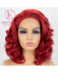 Short Curly Bob Red Synthetic Lace Front Wigs
