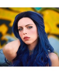 Ombre Blue Long Silk Straight Lace Front Wig