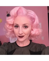Baby Pink Short Bob Synthetic Lace Front Wigs 12 Inches