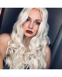 Platinum Blonde Long Natural Wavy Synthetic Wigs