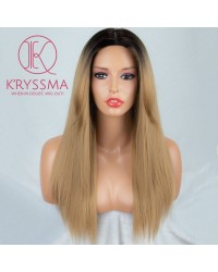 2 Tones Long Natural Looking Straight Synthetic Non-Lace Wigs 20 Inches