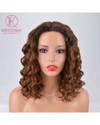 Brown Short Bob Curly Synthetic None-Lace Wig Heat Resistant 12 inches