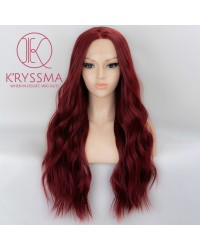 Burgundy Long Wavy Synthetic Wig 22 Inches