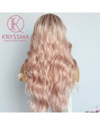 Baby Pink Long Wavy Ombre Lace Front Wig 22 Inches