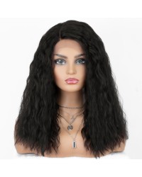 Black Curly Lace Front Wigs Deep Parting Short Synthetic Wig