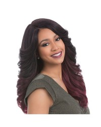 Burgundy Ombre Wavy L Part Lace Wigs Synthetic Wig with Dark Roots
