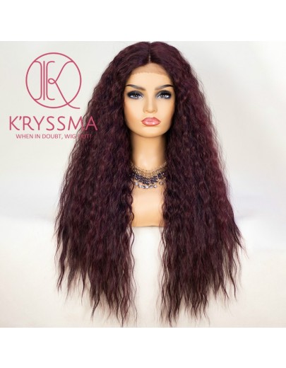 Blonde/Burgundy Wavy Curly Long Lace Front Wig 22 Inches