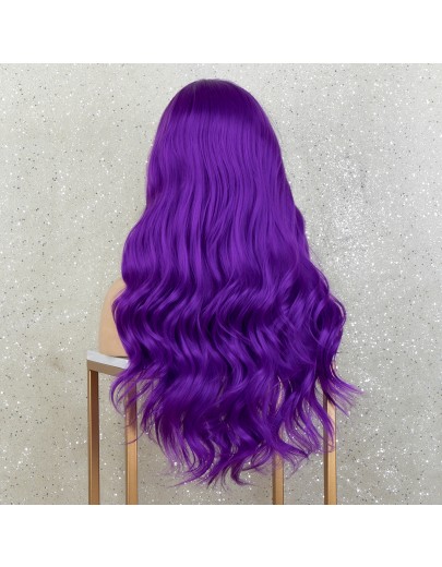 K'ryssma Purple Lace Front Wigs Long Wavy Synthetic Wigs for Women Purple Wig for Cosplay Party Halloween