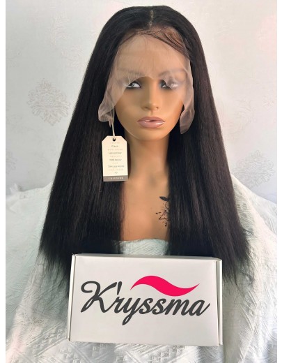 K'ryssma Kinky Straight Lace Front Wigs Human Hair Pre Plucked With Baby Hairs 180% Density Yaki Straight