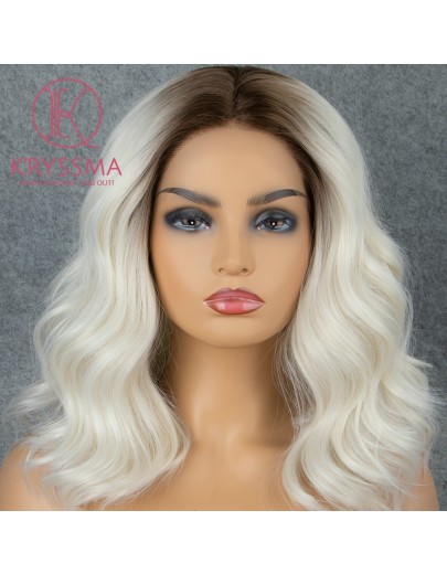 Ombre Blonde Bob Short Natural Wavy Synthetic Lace Front Wigs