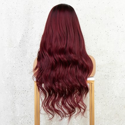Ombre Wine Red Long Wavy Synthetic Non-Lace Wigs Burgundy 99j 22 Inches