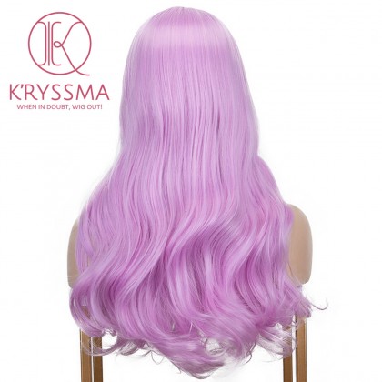 Pink Synthetic Long Wavy Wig Middle Part Heat Resistant 18 Inches