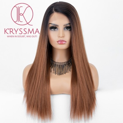 Ombre Brown Lace Front Wig With Dark Roots Straight Long Synthetic Wig Glueless Heat Resistant Wigs For Women