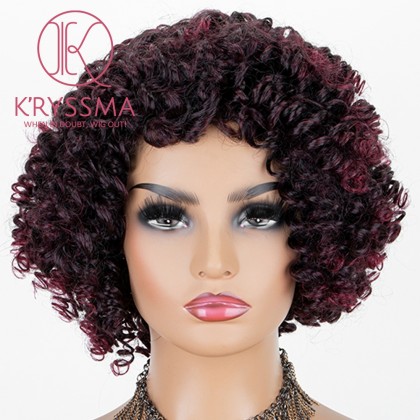 Dark Purple Mixed Dark Red Lace Front Wig Short Curly Synthetic Wigs Wine Red Glueless Wig
