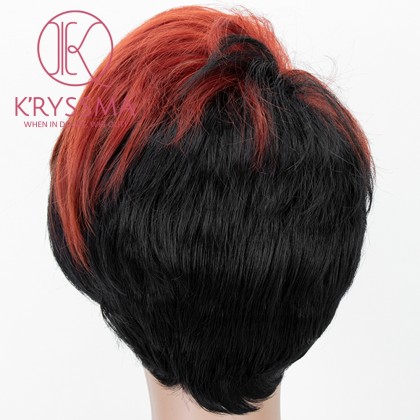 Orange To Black Lace Front Wig 2 Tones Short Wavy Synthetic Wig For Women Heat Resistant