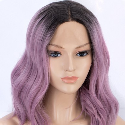 Ombre Purple Short Bob Synthetic Wigs with Dark Roots