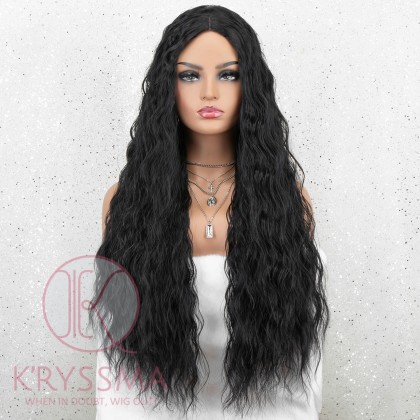 Black Long Wavy Synthetic Wigs For Women 130% Density Wigs