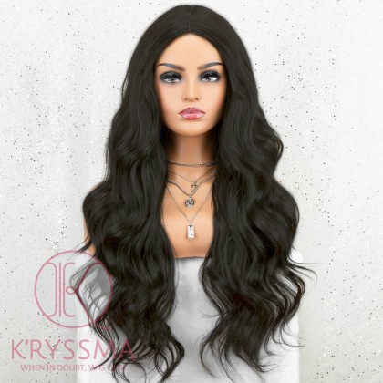 K'ryssma Black Synthetic Wig Long Wavy Wig with Middle Parting 22 inches