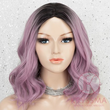 K'ryssma Short Bob Wig Ombre Purple Synthetic Wig for Women Dark Roots to Purple Wavy wig Heat Resistant