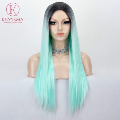 Ombre Mint Green Synthetic None-Lace Wigs 22 Inch