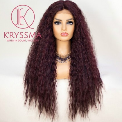 Burgundy Wavy Curly Long Lace Front Wig 22 Inches
