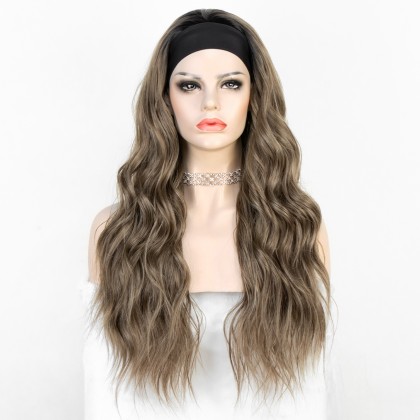 K'ryssma Dark Root Omber Highlight Brown Long Wavy Heat Friendly Fiber Hair Synthetic Headband Wig
